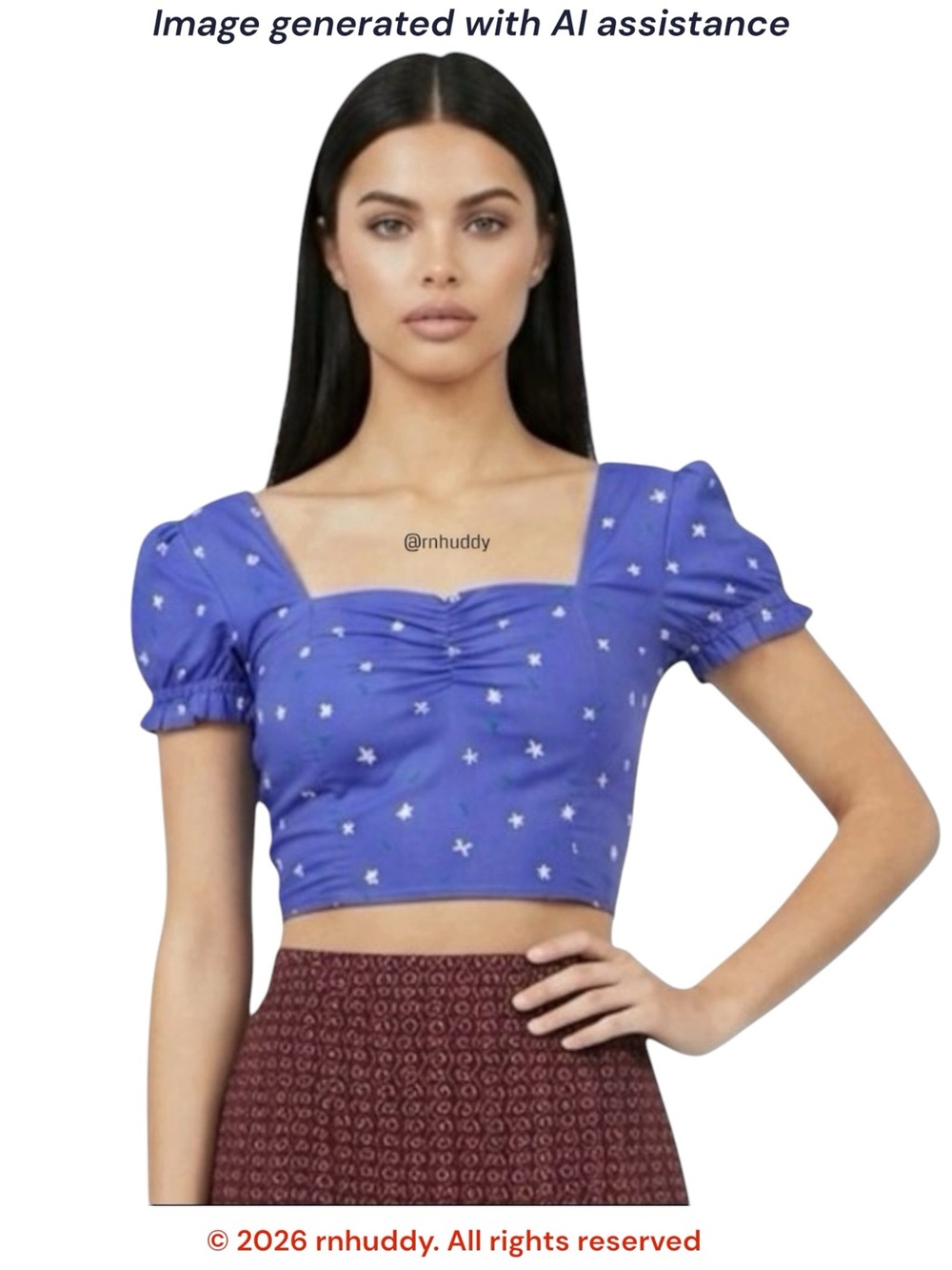 Daisy Street M purple floral milkmaid crop top